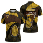 Personalized Hawks Football Zipper Polo Shirt Easter Egg Pattern Brown Gold Tribal Dot Art Style
