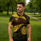 Personalized Hawks Football Zipper Polo Shirt Easter Egg Pattern Brown Gold Tribal Dot Art Style