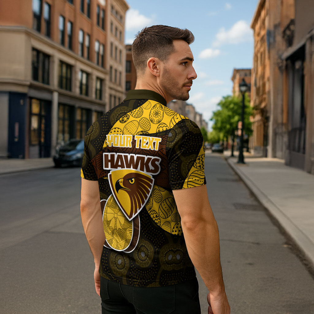 Personalized Hawks Football Zipper Polo Shirt Easter Egg Pattern Brown Gold Tribal Dot Art Style