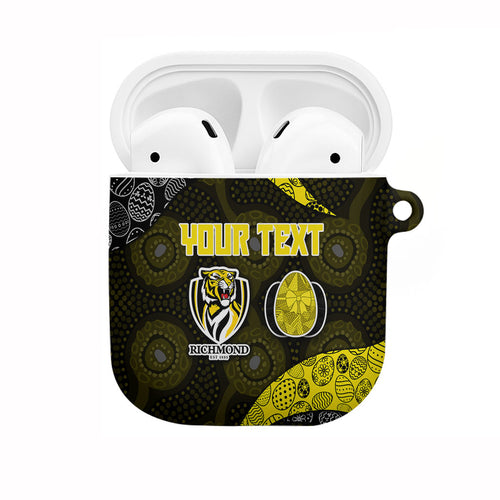 Personalized Richmond Football AirPods Case Easter Egg Pattern Yellow Black Tribal Dot Art Style