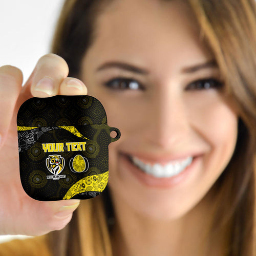 Personalized Richmond Football AirPods Case Easter Egg Pattern Yellow Black Tribal Dot Art Style