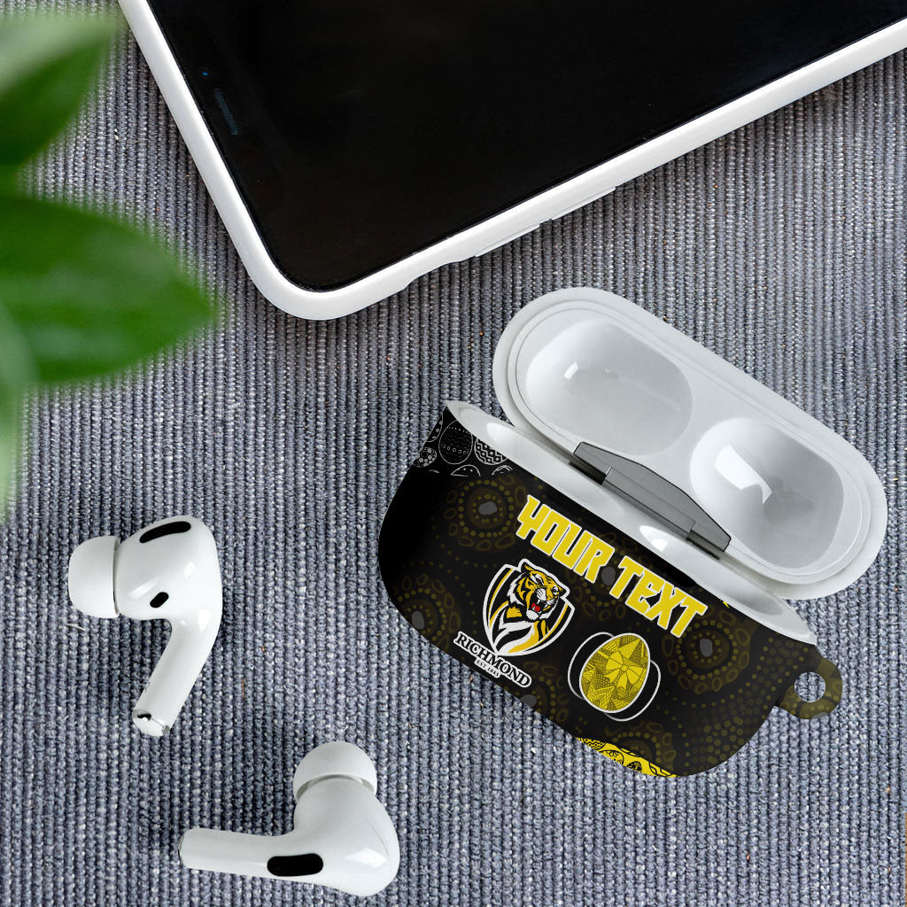 Personalized Richmond Football AirPods Case Easter Egg Pattern Yellow Black Tribal Dot Art Style