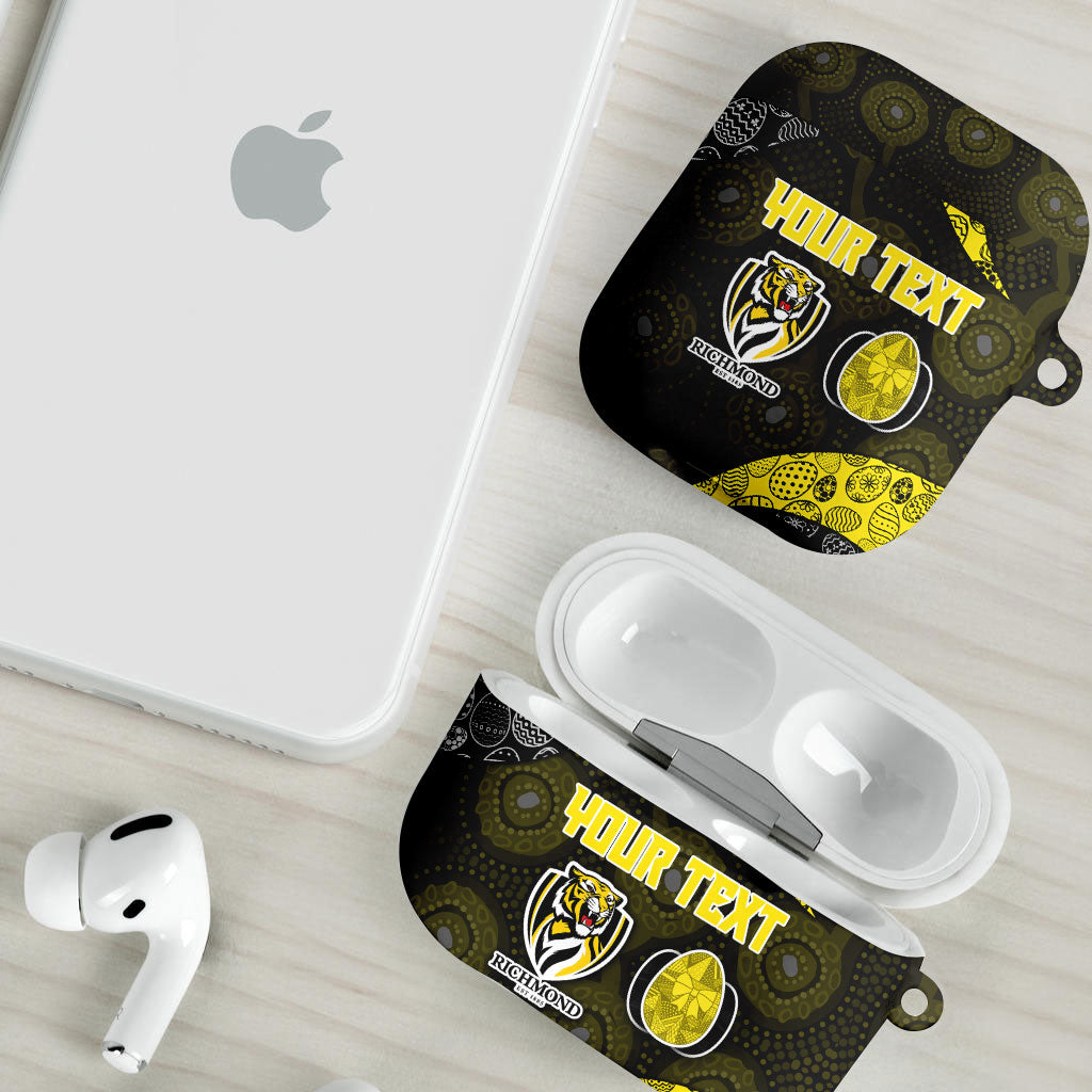 Personalized Richmond Football AirPods Case Easter Egg Pattern Yellow Black Tribal Dot Art Style