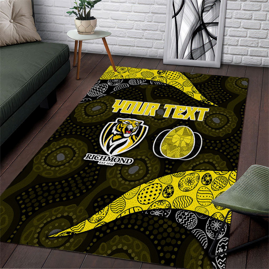 Personalized Richmond Football Area Rug Easter Egg Pattern Yellow Black Tribal Dot Art Style