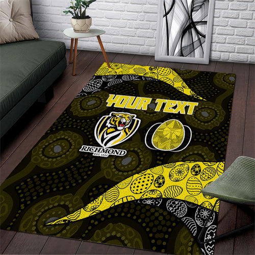 Personalized Richmond Football Area Rug Easter Egg Pattern Yellow Black Tribal Dot Art Style