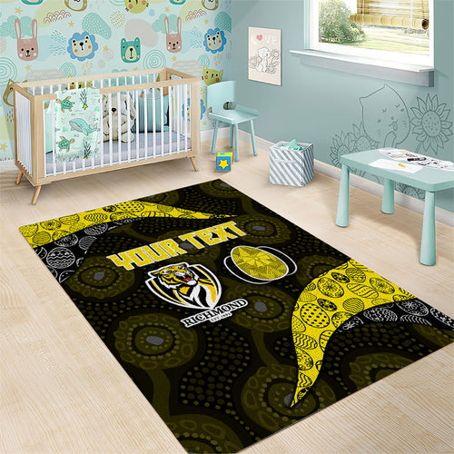 Personalized Richmond Football Area Rug Easter Egg Pattern Yellow Black Tribal Dot Art Style