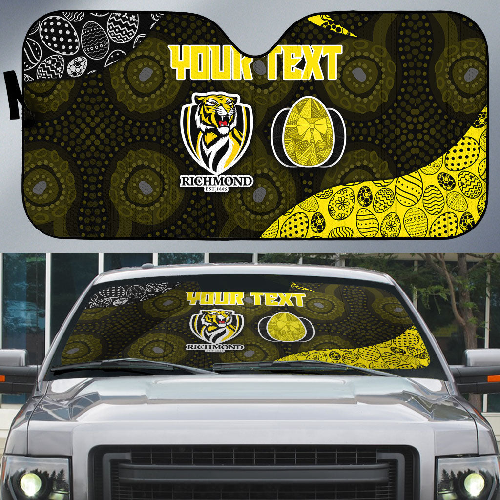 Personalized Richmond Football Auto Sun Shade Easter Egg Pattern Yellow Black Tribal Dot Art Style