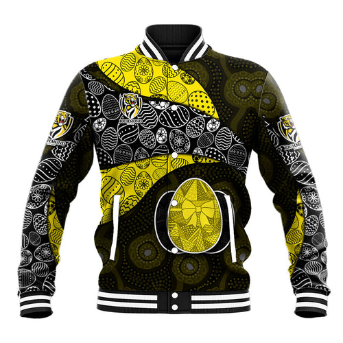 Personalized Richmond Football Baseball Jacket Easter Egg Pattern Yellow Black Tribal Dot Art Style