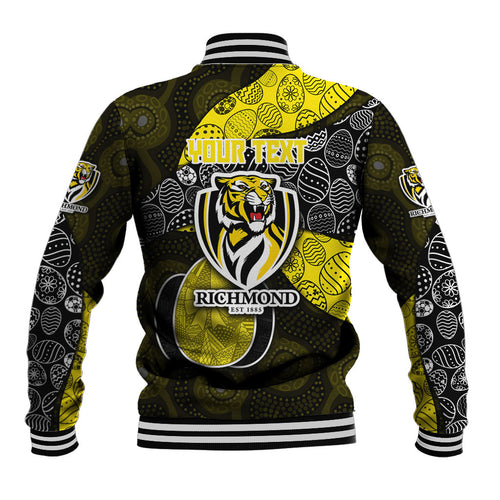 Personalized Richmond Football Baseball Jacket Easter Egg Pattern Yellow Black Tribal Dot Art Style