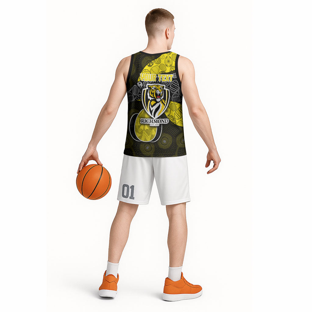 Personalized Richmond Football Basketball Jersey Easter Egg Pattern Yellow Black Tribal Dot Art Style