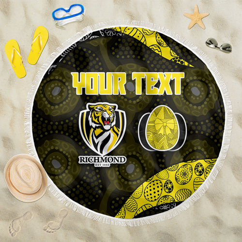 Personalized Richmond Football Beach Blanket Easter Egg Pattern Yellow Black Tribal Dot Art Style