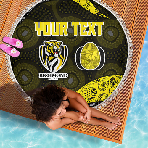 Personalized Richmond Football Beach Blanket Easter Egg Pattern Yellow Black Tribal Dot Art Style