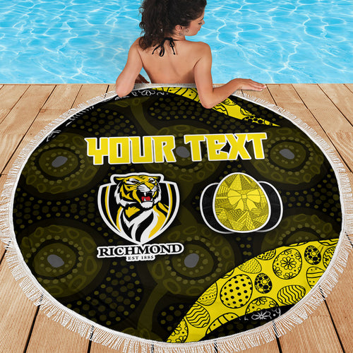 Personalized Richmond Football Beach Blanket Easter Egg Pattern Yellow Black Tribal Dot Art Style