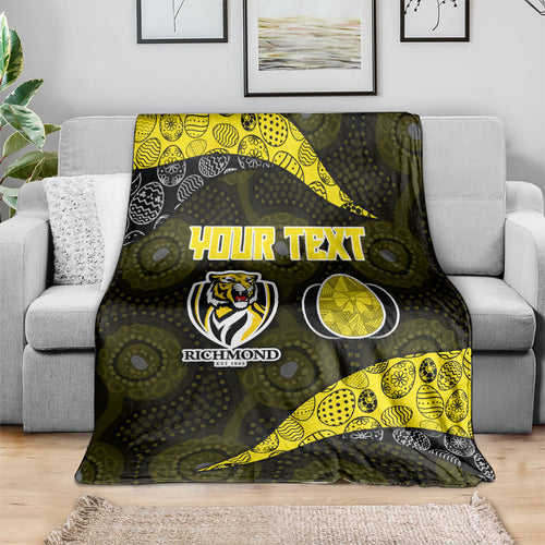 Personalized Richmond Football Blanket Easter Egg Pattern Yellow Black Tribal Dot Art Style