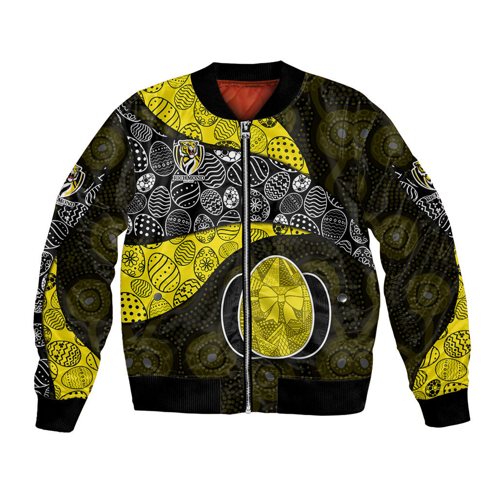 Personalized Richmond Football Bomber Jacket Easter Egg Pattern Yellow Black Tribal Dot Art Style