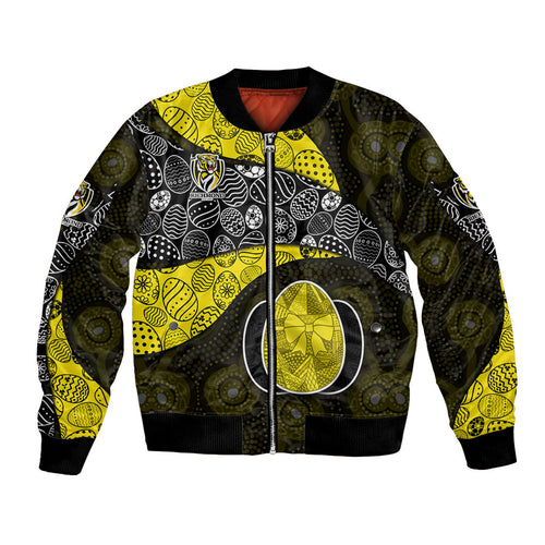 Personalized Richmond Football Bomber Jacket Easter Egg Pattern Yellow Black Tribal Dot Art Style