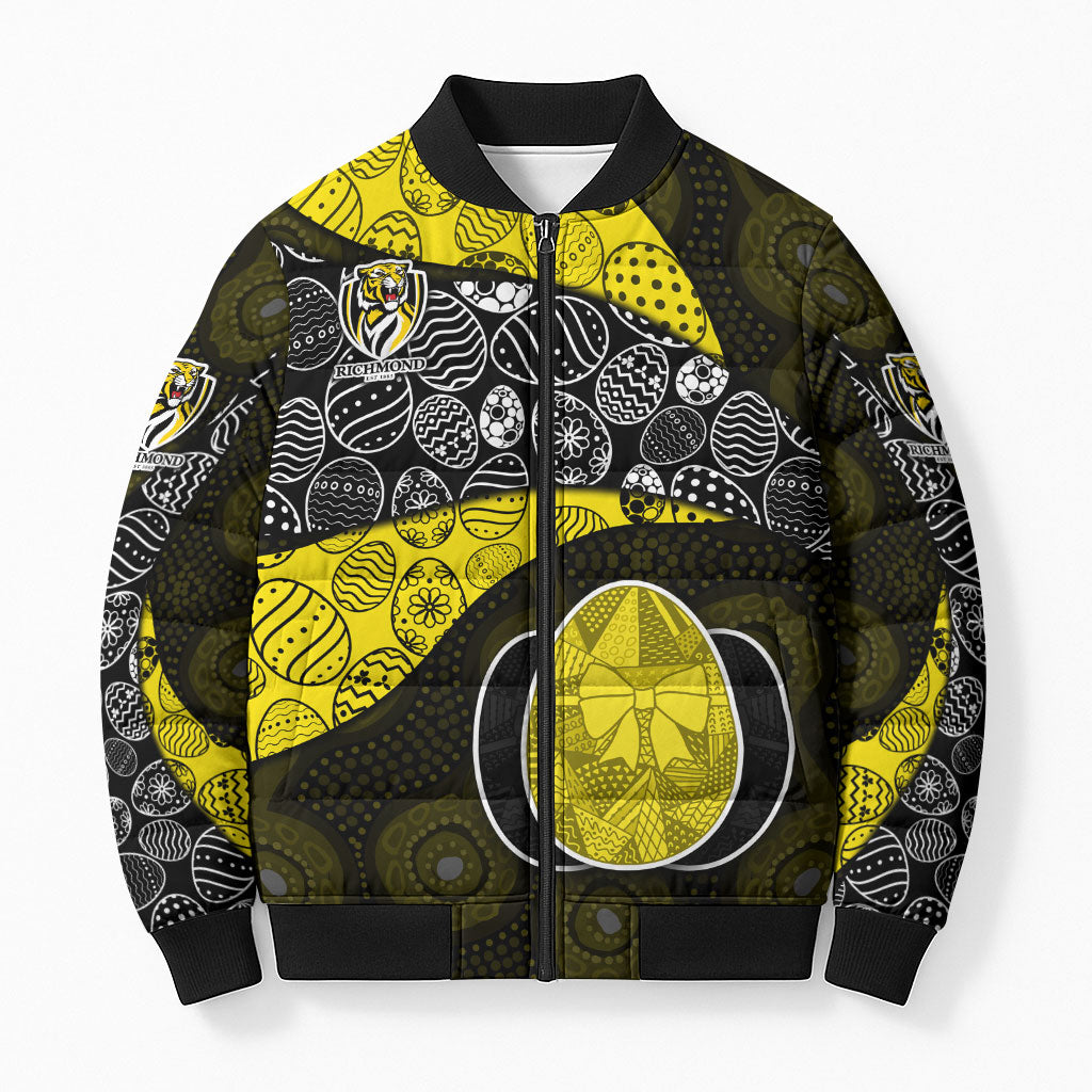 Personalized Richmond Football Bomber Puffer Jacket Easter Egg Pattern Yellow Black Tribal Dot Art Style