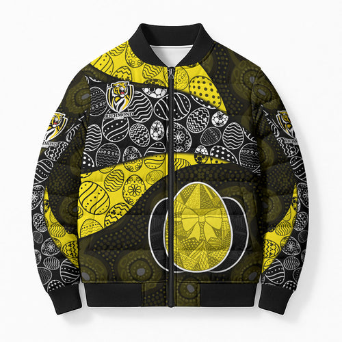 Personalized Richmond Football Bomber Puffer Jacket Easter Egg Pattern Yellow Black Tribal Dot Art Style