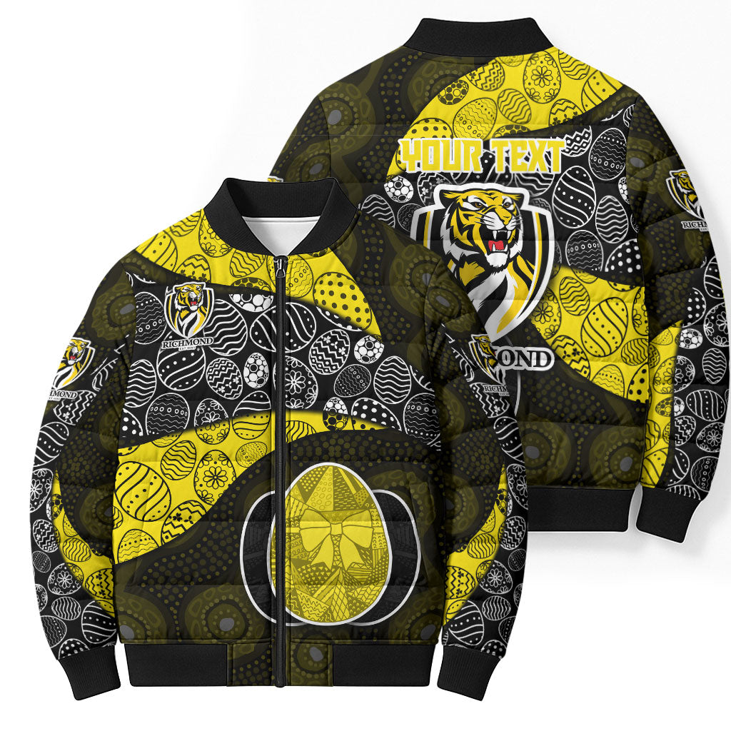 Personalized Richmond Football Bomber Puffer Jacket Easter Egg Pattern Yellow Black Tribal Dot Art Style