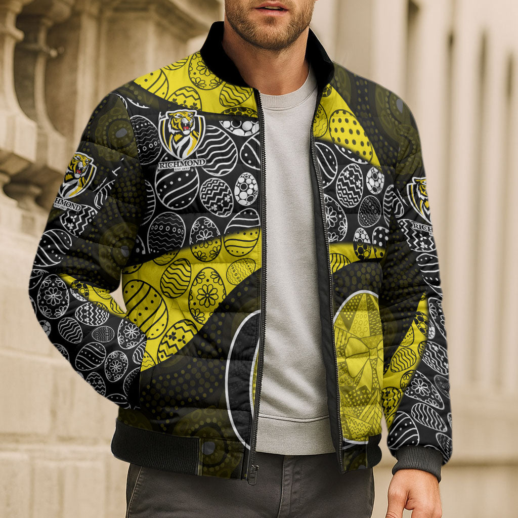 Personalized Richmond Football Bomber Puffer Jacket Easter Egg Pattern Yellow Black Tribal Dot Art Style