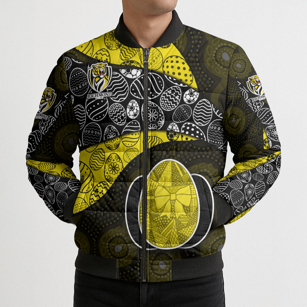 Personalized Richmond Football Bomber Puffer Jacket Easter Egg Pattern Yellow Black Tribal Dot Art Style