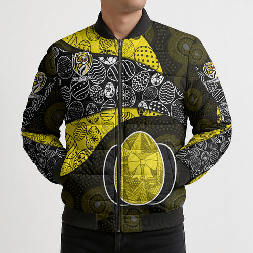 Personalized Richmond Football Bomber Puffer Jacket Easter Egg Pattern Yellow Black Tribal Dot Art Style