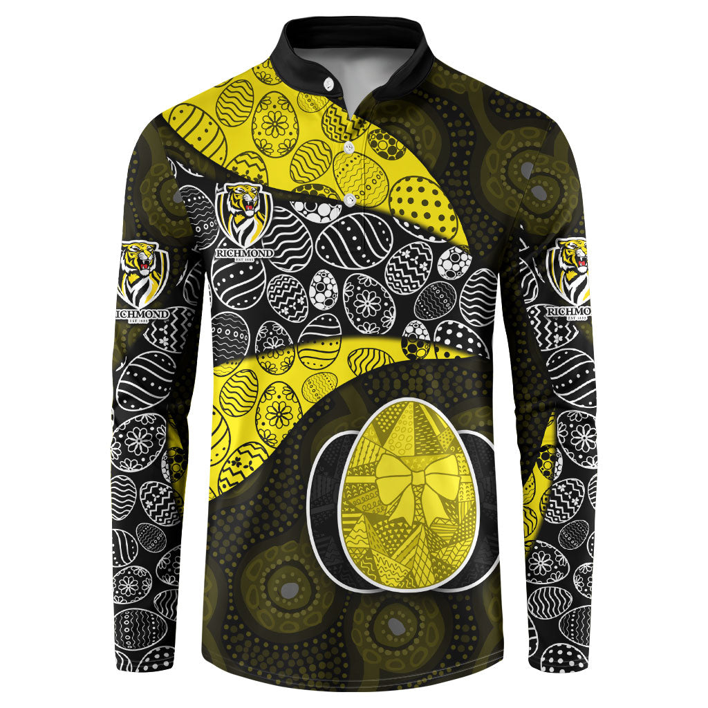 Personalized Richmond Football Button Sweatshirt Easter Egg Pattern Yellow Black Tribal Dot Art Style