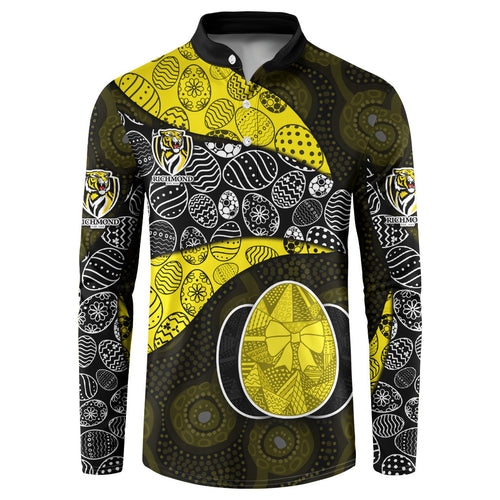 Personalized Richmond Football Button Sweatshirt Easter Egg Pattern Yellow Black Tribal Dot Art Style