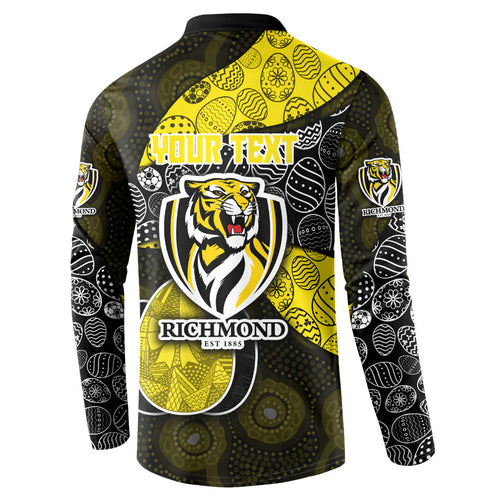 Personalized Richmond Football Button Sweatshirt Easter Egg Pattern Yellow Black Tribal Dot Art Style