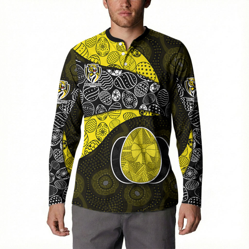 Personalized Richmond Football Button Sweatshirt Easter Egg Pattern Yellow Black Tribal Dot Art Style