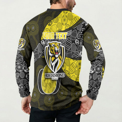 Personalized Richmond Football Button Sweatshirt Easter Egg Pattern Yellow Black Tribal Dot Art Style