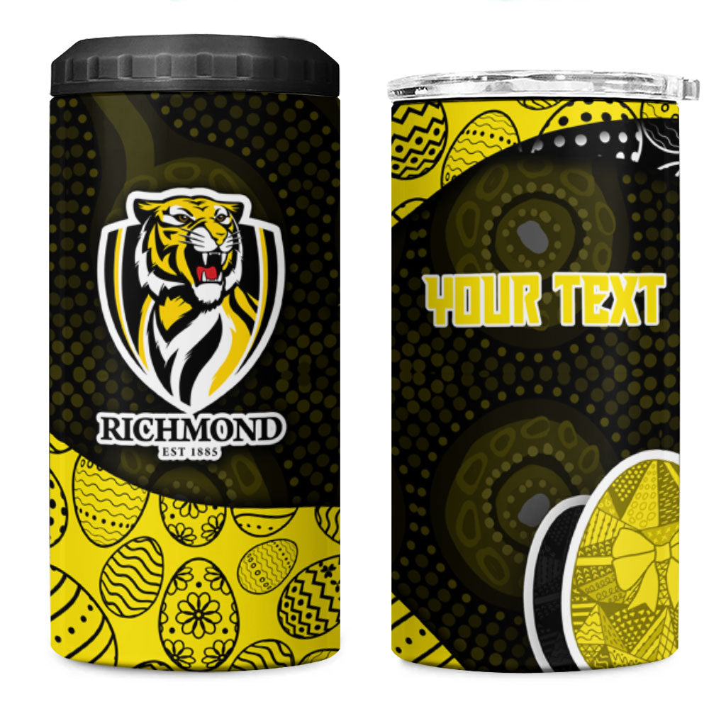 Personalized Richmond Football 4 in 1 Can Cooler Tumbler Easter Egg Pattern Yellow Black Tribal Dot Art Style
