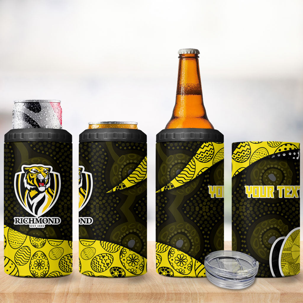 Personalized Richmond Football 4 in 1 Can Cooler Tumbler Easter Egg Pattern Yellow Black Tribal Dot Art Style