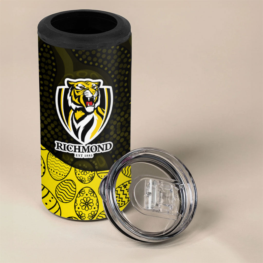 Personalized Richmond Football 4 in 1 Can Cooler Tumbler Easter Egg Pattern Yellow Black Tribal Dot Art Style