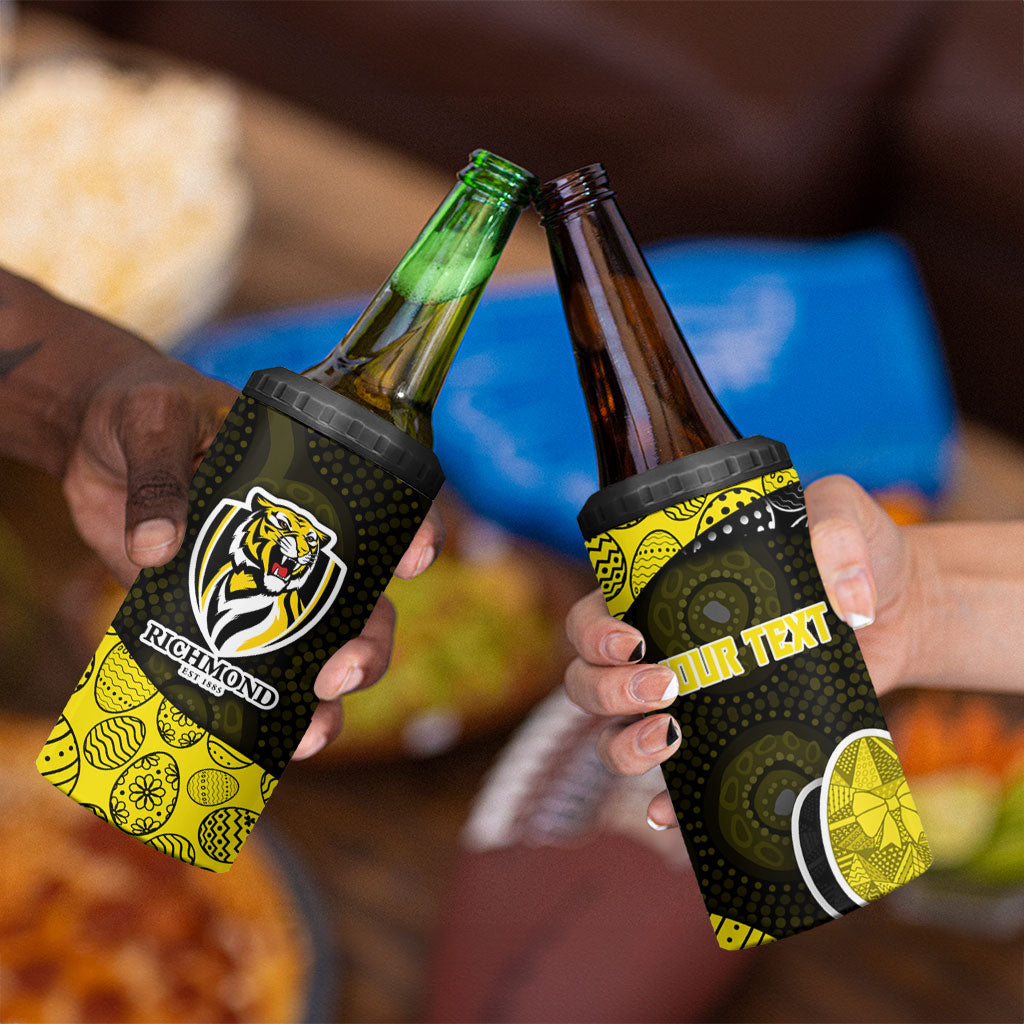 Personalized Richmond Football 4 in 1 Can Cooler Tumbler Easter Egg Pattern Yellow Black Tribal Dot Art Style