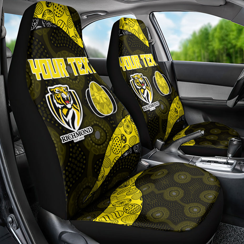 Personalized Richmond Football Car Seat Cover Easter Egg Pattern Yellow Black Tribal Dot Art Style