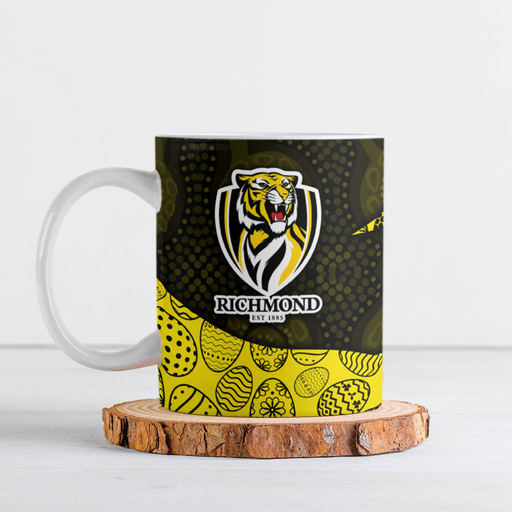 Personalized Richmond Football Ceramic Mug Easter Egg Pattern Yellow Black Tribal Dot Art Style