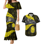 Personalized Richmond Football Couples Matching Mermaid Dress and Hawaiian Shirt Easter Egg Pattern Yellow Black Tribal Dot Art Style