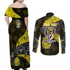 Personalized Richmond Football Couples Matching Off Shoulder Maxi Dress and Long Sleeve Button Shirt Easter Egg Pattern Yellow Black Tribal Dot Art Style