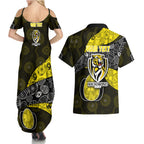 Personalized Richmond Football Couples Matching Summer Maxi Dress and Hawaiian Shirt Easter Egg Pattern Yellow Black Tribal Dot Art Style