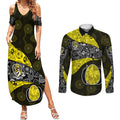 Personalized Richmond Football Couples Matching Summer Maxi Dress and Long Sleeve Button Shirt Easter Egg Pattern Yellow Black Tribal Dot Art Style