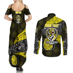 Personalized Richmond Football Couples Matching Summer Maxi Dress and Long Sleeve Button Shirt Easter Egg Pattern Yellow Black Tribal Dot Art Style