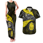 Personalized Richmond Football Couples Matching Tank Maxi Dress and Hawaiian Shirt Easter Egg Pattern Yellow Black Tribal Dot Art Style