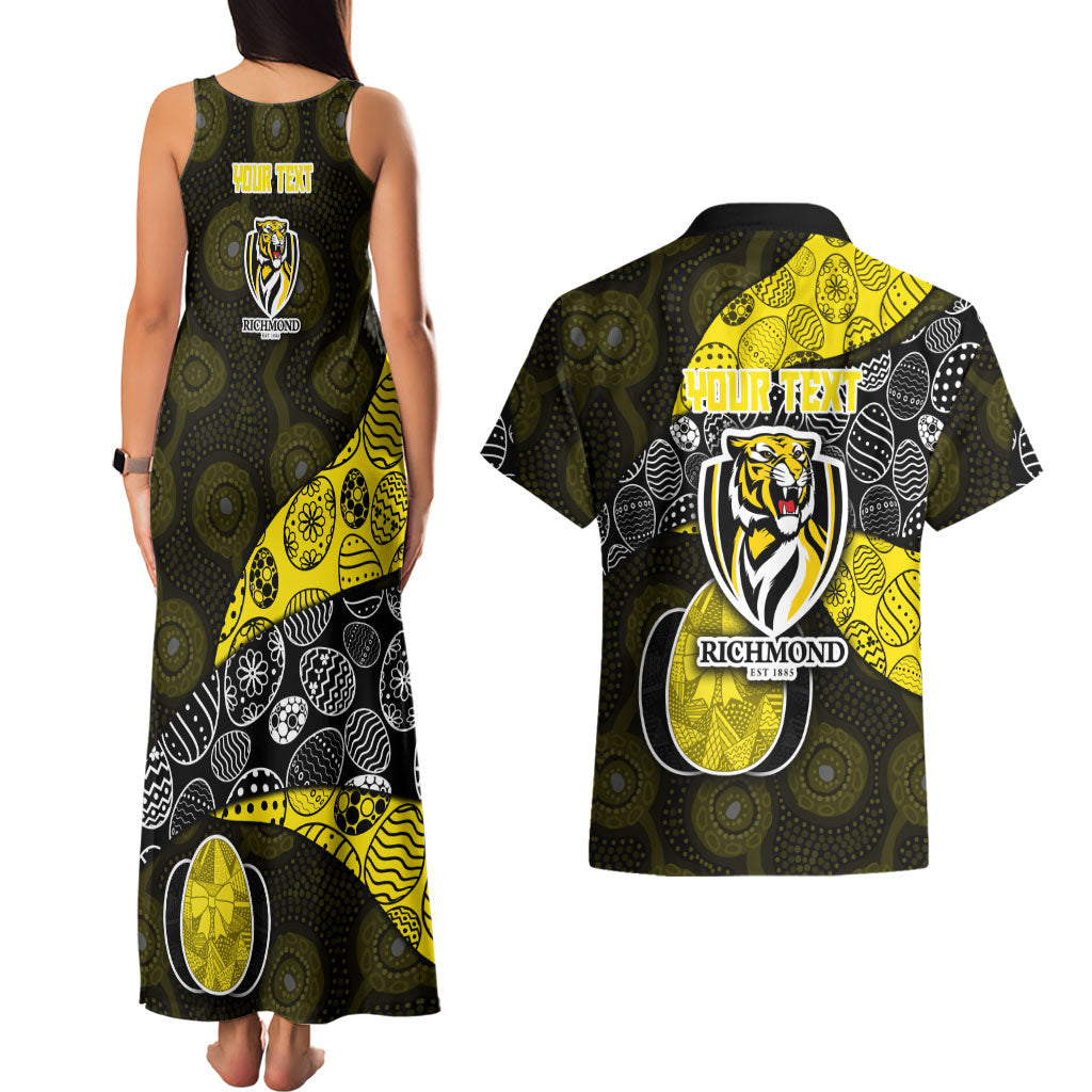 Personalized Richmond Football Couples Matching Tank Maxi Dress and Hawaiian Shirt Easter Egg Pattern Yellow Black Tribal Dot Art Style