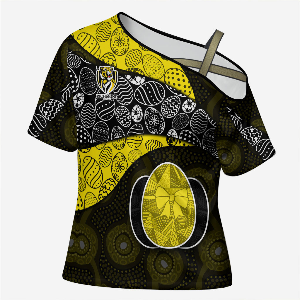 Personalized Richmond Football Cross Shoulder Shirt Easter Egg Pattern Yellow Black Tribal Dot Art Style