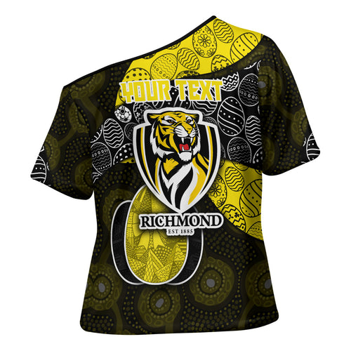 Personalized Richmond Football Cross Shoulder Shirt Easter Egg Pattern Yellow Black Tribal Dot Art Style