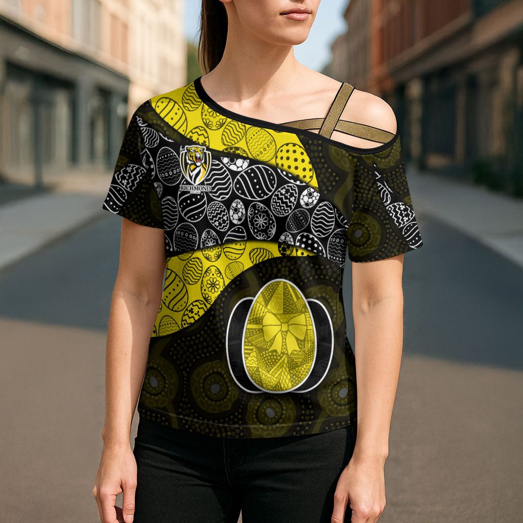 Personalized Richmond Football Cross Shoulder Shirt Easter Egg Pattern Yellow Black Tribal Dot Art Style