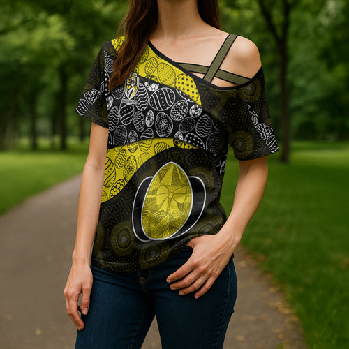 Personalized Richmond Football Cross Shoulder Shirt Easter Egg Pattern Yellow Black Tribal Dot Art Style