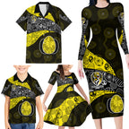 Personalized Richmond Football Family Matching Long Sleeve Bodycon Dress and Hawaiian Shirt Easter Egg Pattern Yellow Black Tribal Dot Art Style