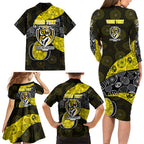 Personalized Richmond Football Family Matching Long Sleeve Bodycon Dress and Hawaiian Shirt Easter Egg Pattern Yellow Black Tribal Dot Art Style